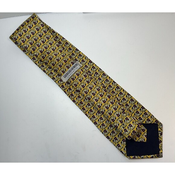 Vintage Giorgio Armani Yellow Elephant Print 100% Silk Handmade Neck Tie - Picture 4 of 8